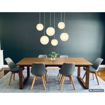 NOWA Kop nickel-matte Metall-Hängeleuchte mit braunem Glasschirm, 6-flammig, IP20