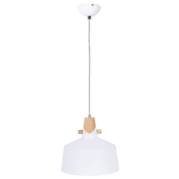 NOWA Melena Pendelleuchte modern in Weiß mit Holzoptik-Metallschirm, E27, Ø 28 cm