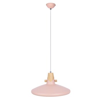 NOWA Carin Hängeleuchte mit Metallschirm in Holzoptik, Pink, E27, Ø 35 cm, IP20