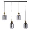 Ando Esstischleuchte E27 4-flammig mit rauchfarbenem Glasschirm Holz und Metall