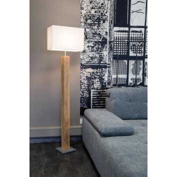 NOWA Gump moderne Stehlampe als Stehleuchte in Holzoptik mit beigem Stoffschirm