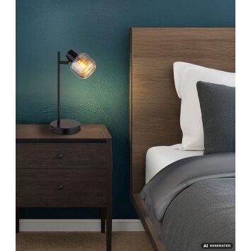 NOWA Tom moderne Metall-Tischlampe mit rauchfarbenem Glasschirm, E14, 40 Watt, IP20