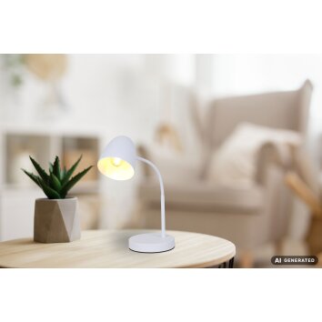 NOWA Jason moderne Tischleuchte aus Metall weiß matt E14 IP20 Schalter am Kabel