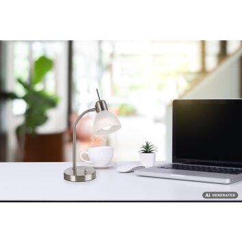 NOWA Daytona Schreibtischlampe mit alabasterfarbenem Glasschirm, Schalter, E14