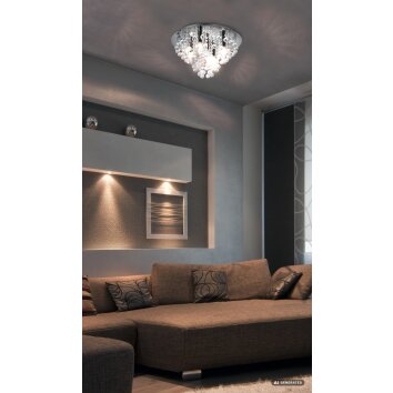 NOWA London Kristall Deckenleuchte modern für Wohnzimmer 5-flammig Chrom Ø 46 cm