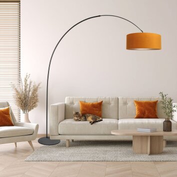Steinhauer Curve Stehlampe Bogenlampe mit goldfarbenem Schirm für Wohnräume
