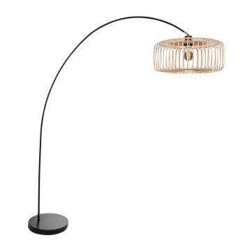 Steinhauer Solva moderne Bogenstehlampe mit braunem Holzschirm, dimmbar, E27