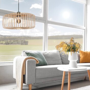 Steinhauer Sparkled Light Holz-Pendelleuchte mit braunem Holzschirm, verstellbar, Länge 60 cm