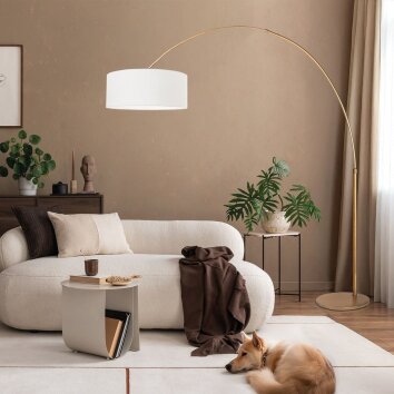 Steinhauer Sparkled Light bronzefarbene Stehlampe als Bogenlampe mit weißem Stoffschirm