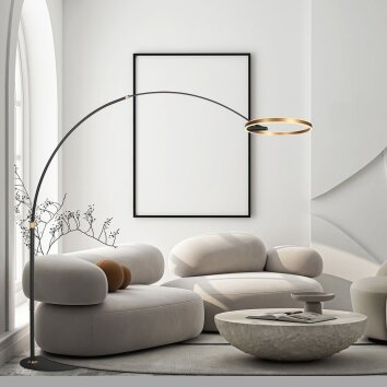 Steinhauer Ringlux goldfarbene LED Bogen-Stehlampe mit Ring, 4000 Lumen, 20 W