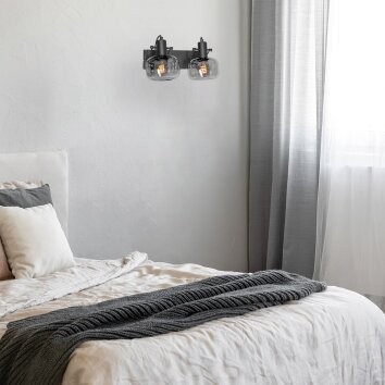 Steinhauer Glaslic Wandleuchte Wandlampe 2-flammig mit rauchfarbenen Glasschirmen, dimmbar
