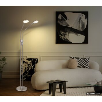 Globo Silvio LED Stehlampe 2-flammig nickel-matt mit weißen Acrylglasschirmen