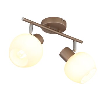 Globo Eileen Spot-Deckenleuchte 2-flammig braun-chrom E27 IP20 mit weißen Glasschirmen