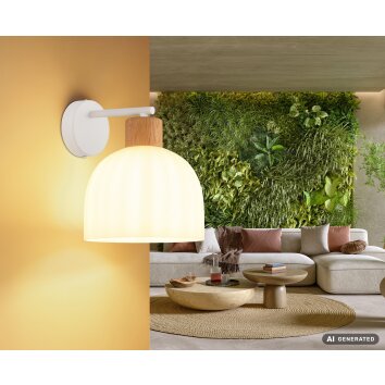 Globo Swanson moderne Wandleuchte aus Holz und Metall mit weißem Glasschirm für Flur