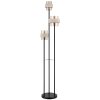 Globo Daren 3-flammige Stehlampe mit bernsteinfarbenen Glasschirmen und Travertin-Details, Messing