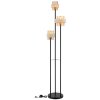 Globo Daren 3-flammige Stehlampe mit bernsteinfarbenen Glasschirmen und Travertin-Details, Messing