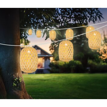 Globo Solar LED 8-flammige Lichterkette Outdoor mit naturfarbenen Lampions IP44