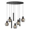 Brilliant moderne Cluster-Pendelleuchte Ligari mit 5 rauchfarbenen Glasschirmen