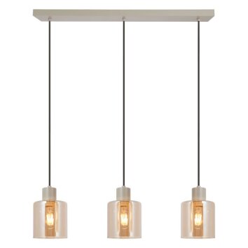 Brilliant Leuchten Balken-Pendelleuchte Lyska mit 3 bernsteinfarbenen Glasschirmen