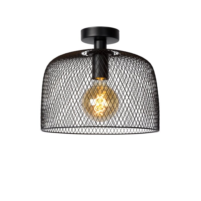 Lucide MESH Deckenleuchte – 30 Cm, Schwarz, 1x E27, Dimmbar, Stahlgewebe-Design