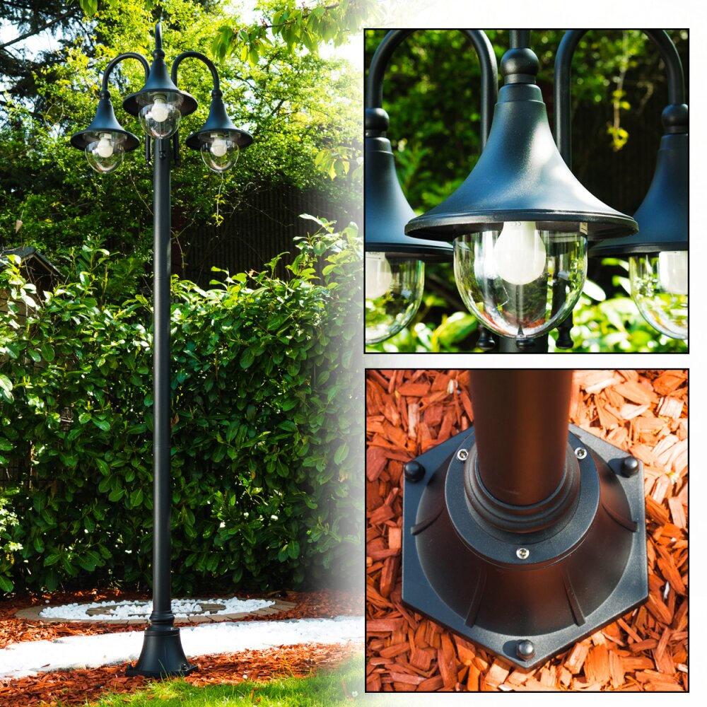 LUMILED Kandelaber 3-armig Vintage Laterne 2,09m Schwarz