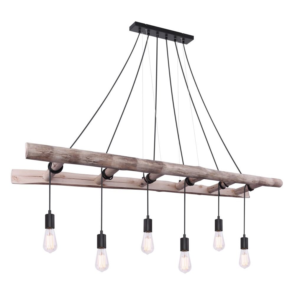 Globo IRMGARD Hängeleuchte Holz hell, Schwarz, 6-flammig main product photo