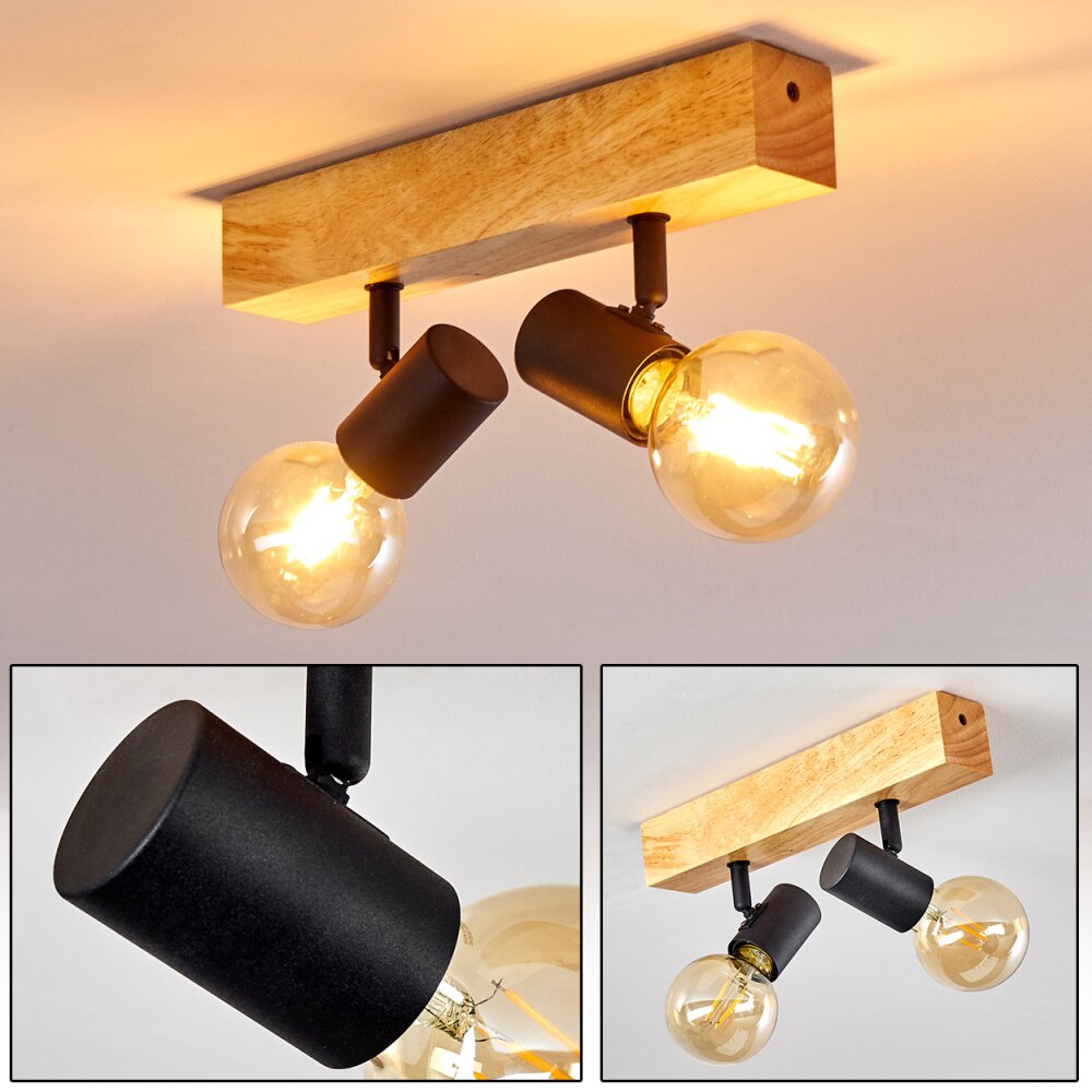 Barbengo Deckenleuchte Holz hell, Schwarz, 2-flammig main product photo