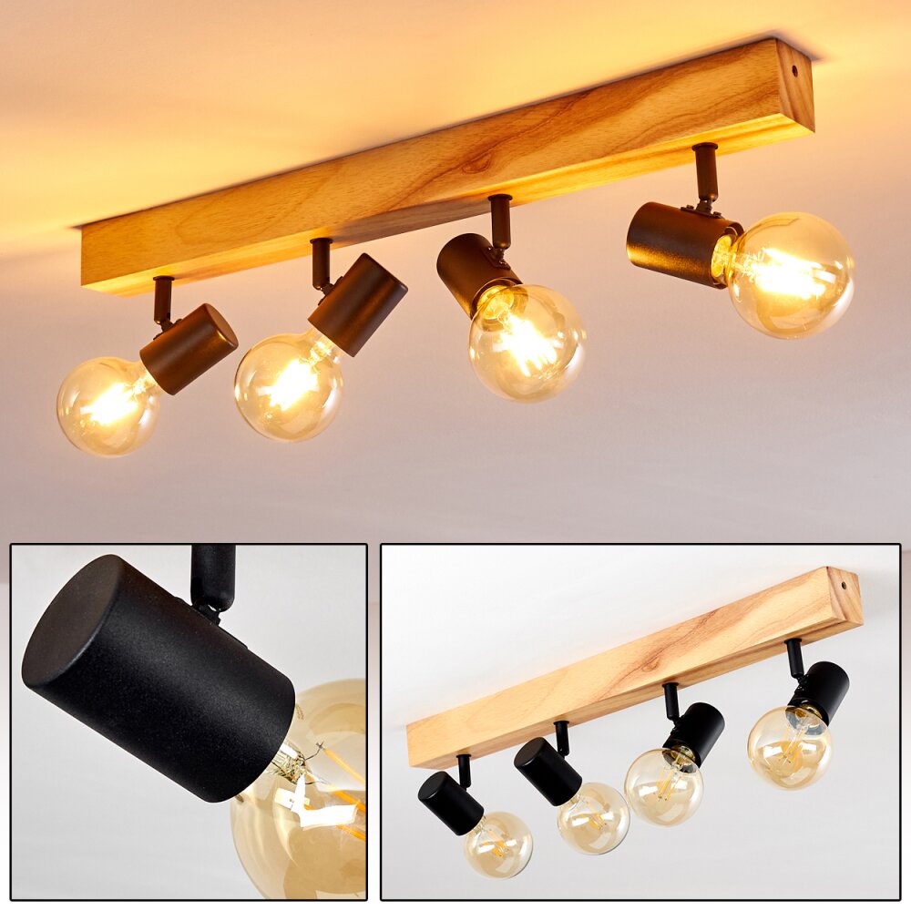 Barbengo Deckenleuchte Holz hell, Schwarz, 4-flammig main product photo