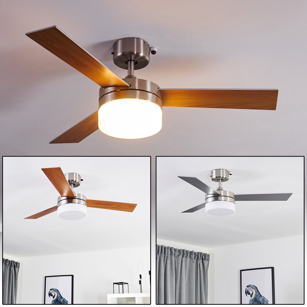 Vevey Deckenventilator Holz hell, Nickel-Matt, Silber, 2-flammig, Fernbedienung main product photo