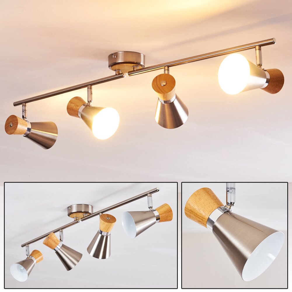 Pulau Deckenleuchte Holz hell, Nickel-Matt, 4-flammig main product photo