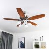 Irving Deckenventilator Chrom, Grau, Holz hell, 5-flammig