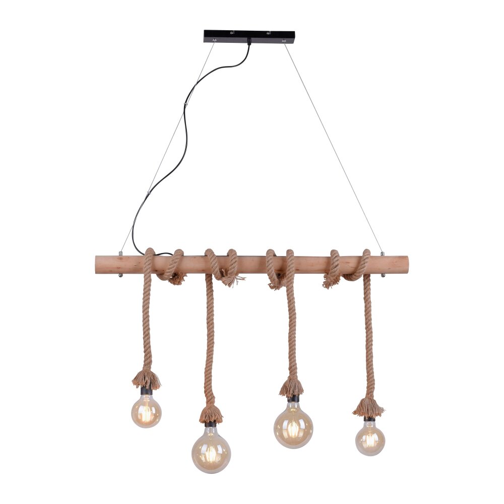 Leuchten Direkt ROPE Pendelleuchte Braun, Holz hell, Schwarz, 4-flammig main product photo