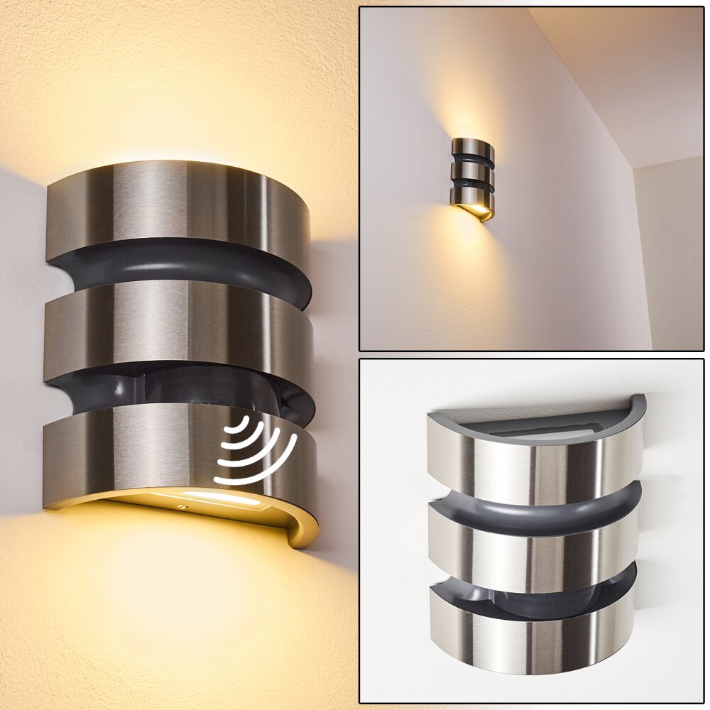 Kolding Außenwandleuchte LED Edelstahl, Schwarz, 1-flammig, Bewegungsmelder main product photo