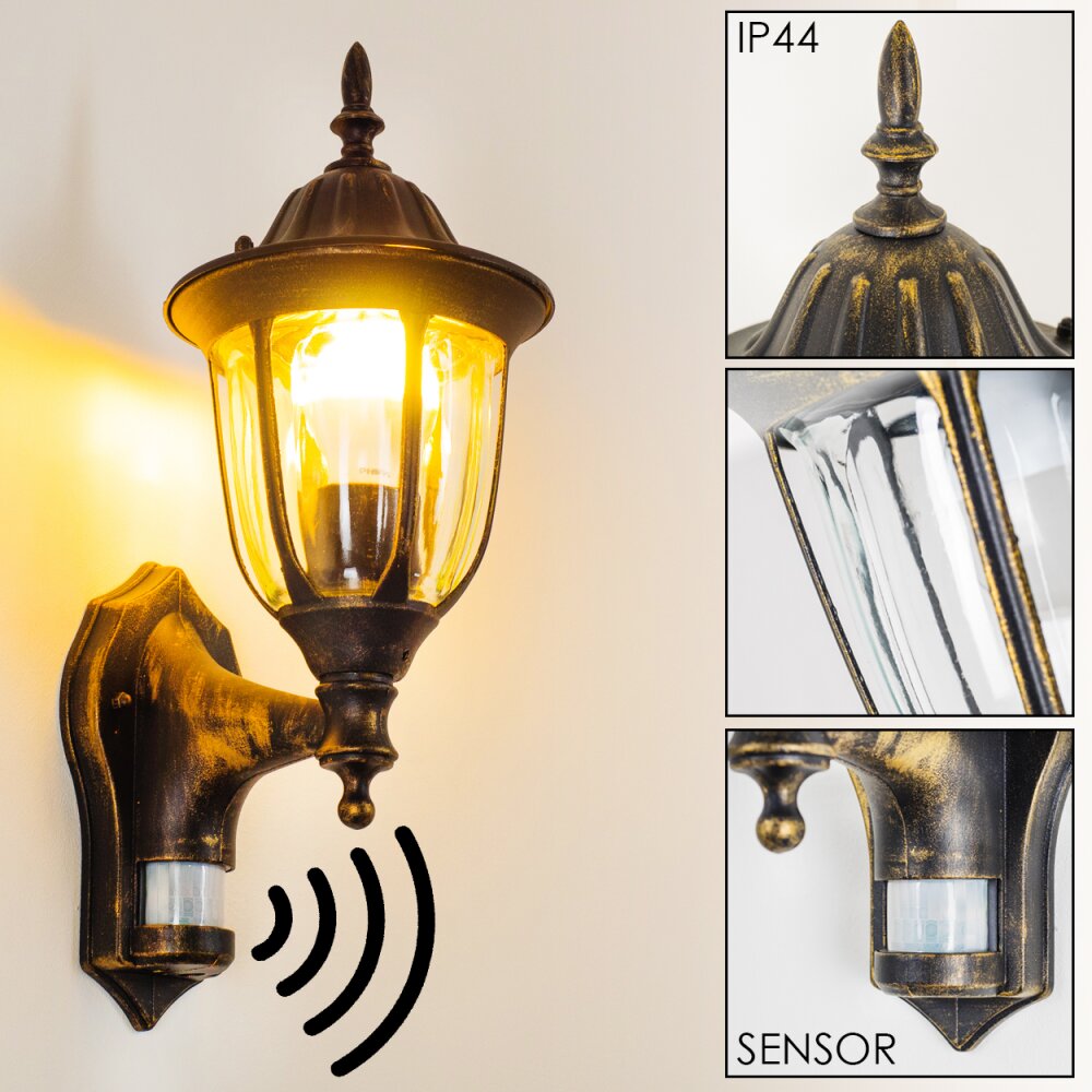Ribadeo Außenwandleuchte Schwarz-Gold, 1-flammig, Bewegungsmelder main product photo