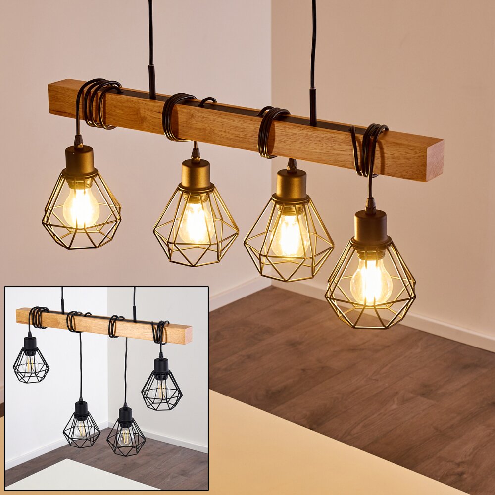 Barbengo Pendelleuchte Holz hell, Schwarz, 4-flammig main product photo