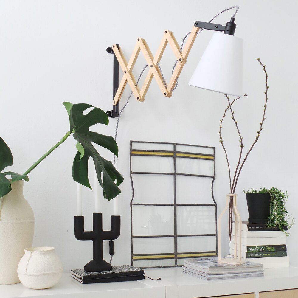 Steinhauer Mexlite Liv Wandleuchte Beige, Holz hell, Schwarz, 1-flammig main product photo