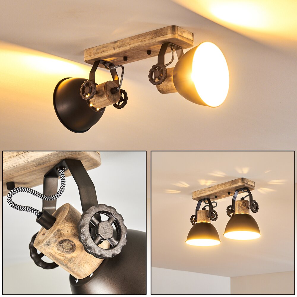 Orny Deckenleuchte Anthrazit, Holz hell, 2-flammig main product photo